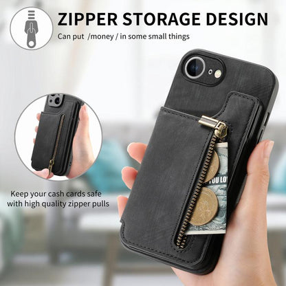 For iPhone 16e Retro Leather Zipper Wallet Back Phone Case(Black) - iPhone 16e Cases by buy2fix | Online Shopping UK | buy2fix