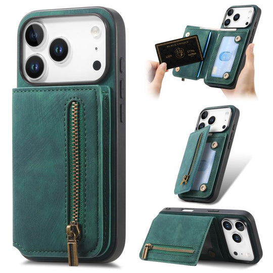 For iPhone 18 Pro Max / 17 Pro Max Retro Leather Zipper Wallet Back Phone Case(Green)