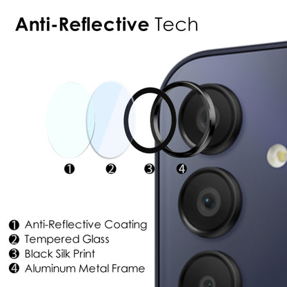 For Samsung Galaxy A15 4G / 5G NORTHJO Camera LensCD Vein Metal Ring Tempered Glass Film(Black) - Galaxy Tempered Glass by NORTHJO | Online Shopping UK | buy2fix