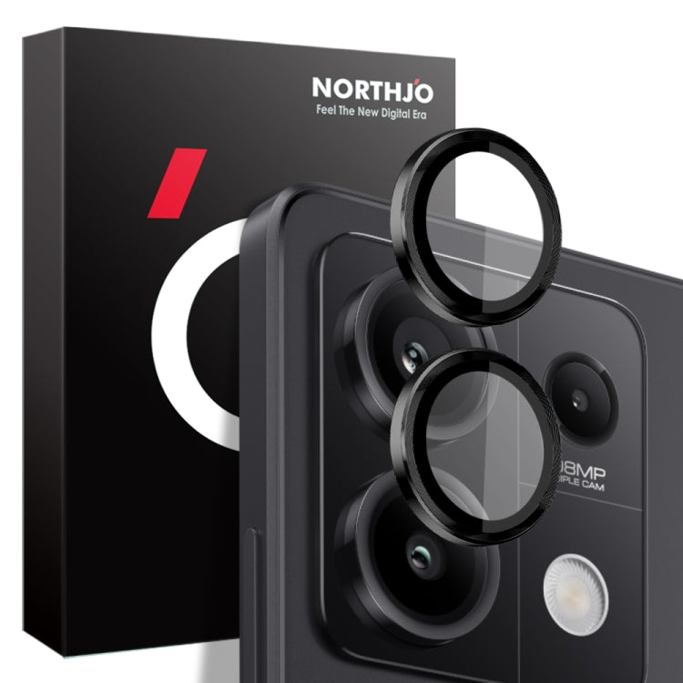 For Xiaomi Redmi Note 13 5G NORTHJO Camera LensCD Vein Metal Ring Tempered Glass Film(Black) -  by NORTHJO | Online Shopping UK | buy2fix