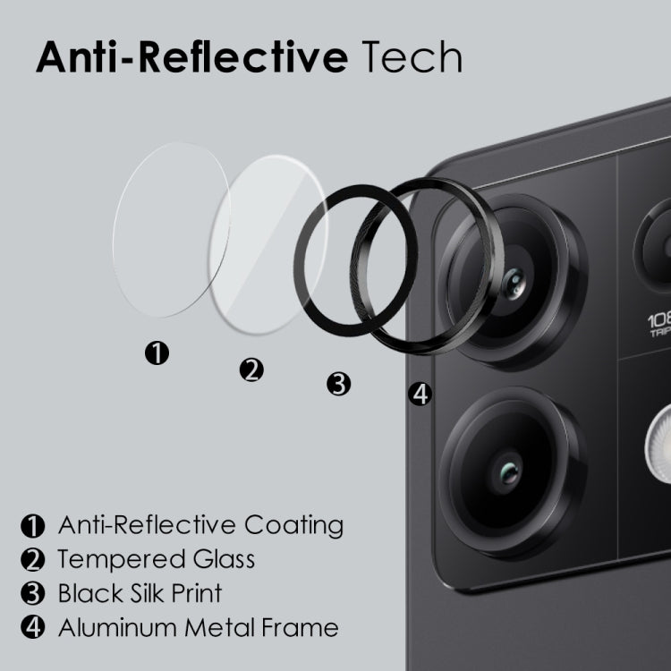 For Xiaomi Redmi Note 13 5G NORTHJO Camera LensCD Vein Metal Ring Tempered Glass Film(Black) -  by NORTHJO | Online Shopping UK | buy2fix