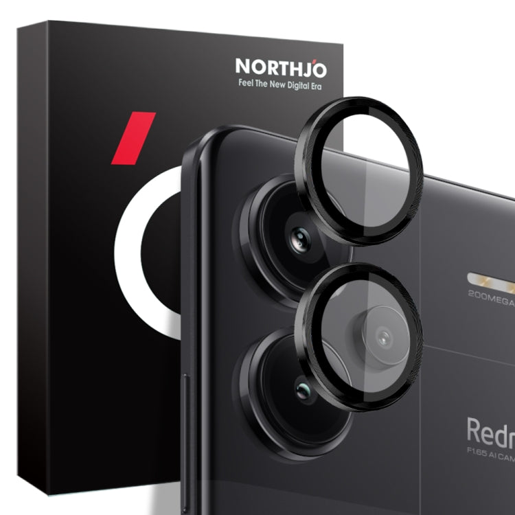 For Xiaomi Redmi Note 13 Pro+ 5G NORTHJO Camera LensCD Vein Metal Ring Tempered Glass Film(Black) -  by NORTHJO | Online Shopping UK | buy2fix