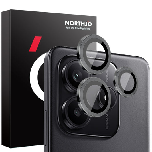 For Xiaomi Redmi Note 14 5G NORTHJO Camera LensCD Vein Metal Ring Tempered Glass Film(Black) - Note 14 Tempered Glass by NORTHJO | Online Shopping UK | buy2fix