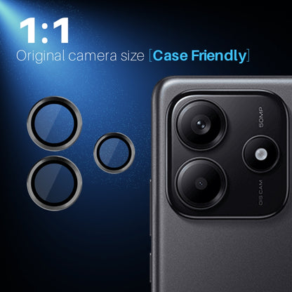 For Xiaomi Redmi Note 14 5G NORTHJO Camera LensCD Vein Metal Ring Tempered Glass Film(Black) - Note 14 Tempered Glass by NORTHJO | Online Shopping UK | buy2fix