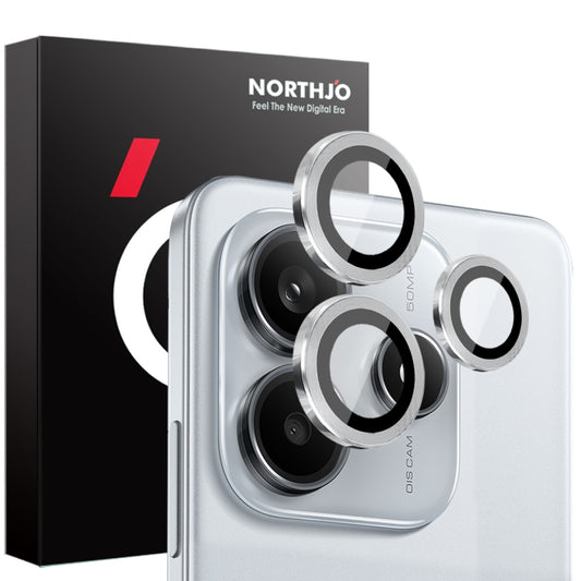 For Xiaomi Redmi Note 14 5G NORTHJO Camera LensCD Vein Metal Ring Tempered Glass Film(Silver) - Note 14 Tempered Glass by NORTHJO | Online Shopping UK | buy2fix