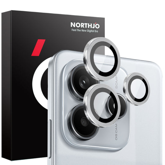 For Xiaomi Redmi Note 14 5G NORTHJO Camera LensCD Vein Metal Ring Tempered Glass Film(Silver)