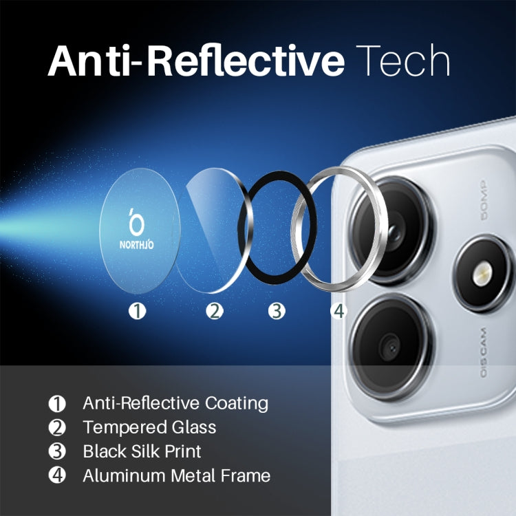 For Xiaomi Redmi Note 14 5G NORTHJO Camera LensCD Vein Metal Ring Tempered Glass Film(Silver) - Note 14 Tempered Glass by NORTHJO | Online Shopping UK | buy2fix