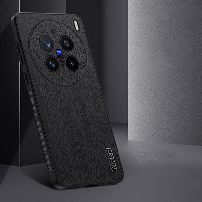 For vivo X200 Pro Tree Bark Leather Shockproof Phone Case(Black) - vivo Cases by buy2fix | Online Shopping UK | buy2fix