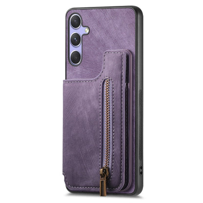 For Samsung Galaxy S25 5G Retro Leather Zipper Wallet Back Phone Case(Purple) by buy2fix