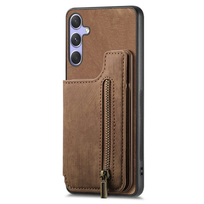 For Samsung Galaxy S25 5G Retro Leather Zipper Wallet Back Phone Case(Brown) by buy2fix