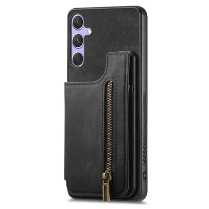For Samsung Galaxy S25 5G Retro Leather Zipper Wallet Back Phone Case(Black) by buy2fix