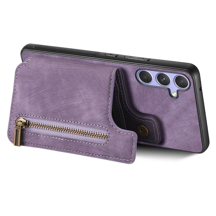 For Samsung Galaxy S25+ 5G Retro Leather Zipper Wallet Back Phone Case(Purple) by buy2fix