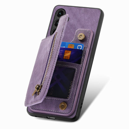 For Samsung Galaxy S25+ 5G Retro Leather Zipper Wallet Back Phone Case(Purple) by buy2fix