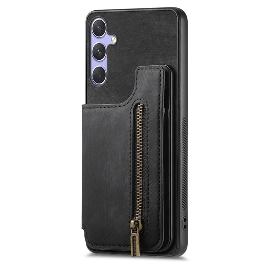 For Samsung Galaxy S25+ 5G Retro Leather Zipper Wallet Back Phone Case(Black) by buy2fix
