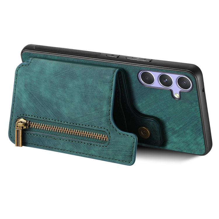For Samsung Galaxy S25+ 5G Retro Leather Zipper Wallet Back Phone Case(Green) by buy2fix