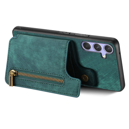 For Samsung Galaxy S25+ 5G Retro Leather Zipper Wallet Back Phone Case(Green) by buy2fix