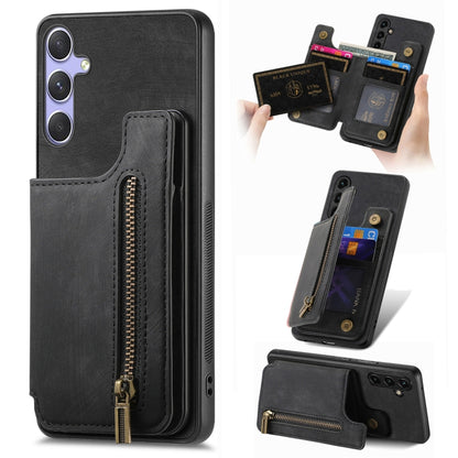 For Samsung Galaxy S25 Ultra 5G Retro Leather Zipper Wallet Back Phone Case(Black) by buy2fix