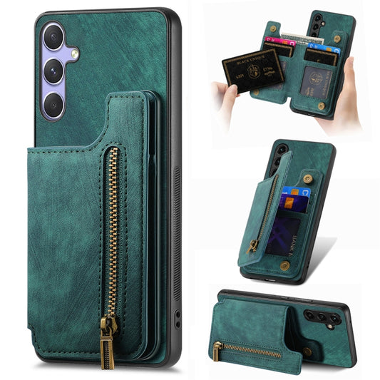 For Samsung Galaxy S25 Ultra 5G Retro Leather Zipper Wallet Back Phone Case(Green) by buy2fix