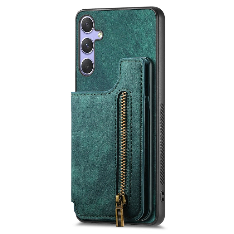For Samsung Galaxy S25 Ultra 5G Retro Leather Zipper Wallet Back Phone Case(Green) by buy2fix