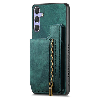 For Samsung Galaxy S25 Ultra 5G Retro Leather Zipper Wallet Back Phone Case(Green) by buy2fix