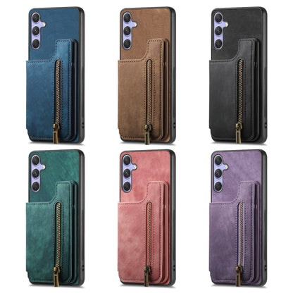 For Samsung Galaxy S25 Ultra 5G Retro Leather Zipper Wallet Back Phone Case(Green) by buy2fix
