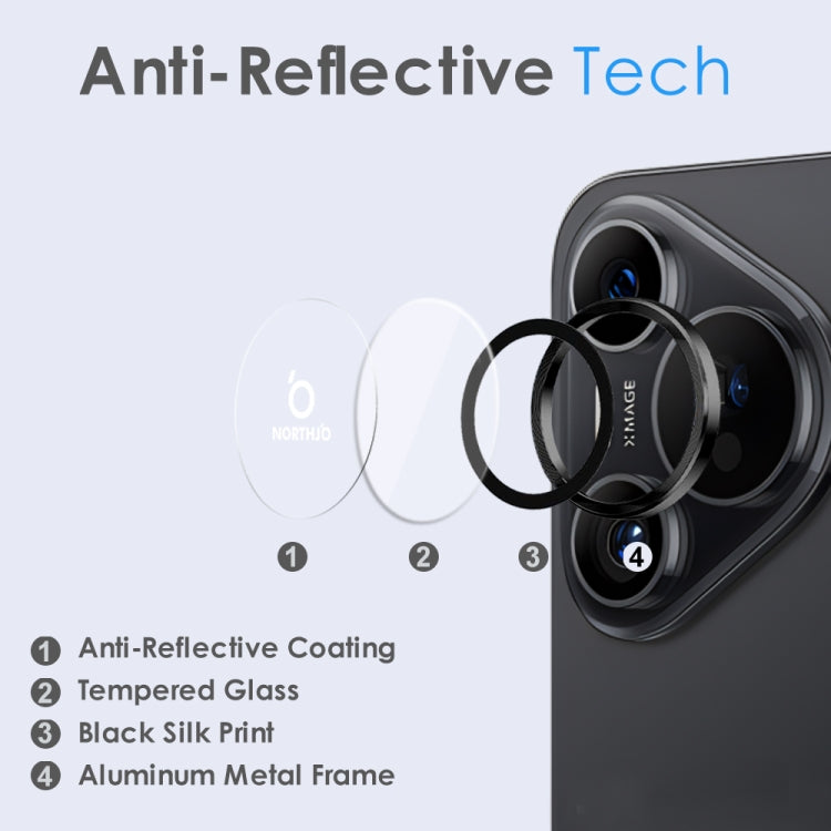 For Huawei Pura 70 NORTHJO Camera Lens CD Vein Metal Ring Tempered Glass Film(Black) - Huawei Tempered Glass by NORTHJO | Online Shopping UK | buy2fix