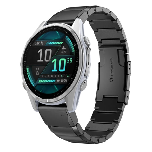 For Garmin Fenix 8 AMOLED 43mm Tortoise Shell 20mm Stainless Steel Watch Band(Black) - Watch Bands by buy2fix | Online Shopping UK | buy2fix