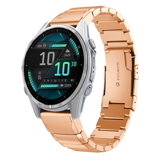 For Garmin Fenix 8 AMOLED 43mm Tortoise Shell 20mm Stainless Steel Watch Band(Rose Gold) - Watch Bands by buy2fix | Online Shopping UK | buy2fix