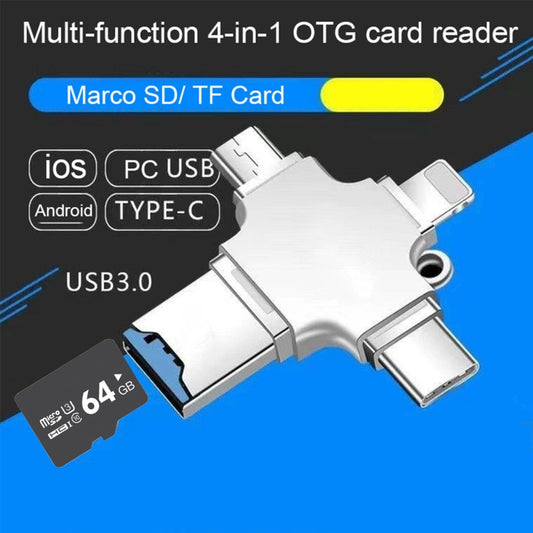 4 in 1 USB-C / Type-C USB 2.0 + Micro USB + 8 Pin Adapter TF Card Reader, Memory Card:16GB(Sliver) by buy2fix