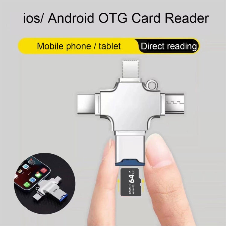 4 in 1 USB-C / Type-C USB 2.0 + Micro USB + 8 Pin Adapter TF Card Reader, Memory Card:No Memory(Sliver) by buy2fix