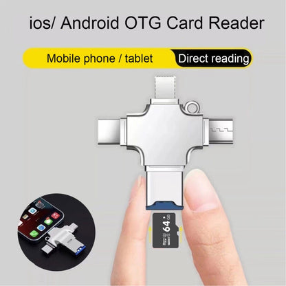 4 in 1 USB-C / Type-C USB 2.0 + Micro USB + 8 Pin Adapter TF Card Reader, Memory Card:No Memory(Sliver) by buy2fix