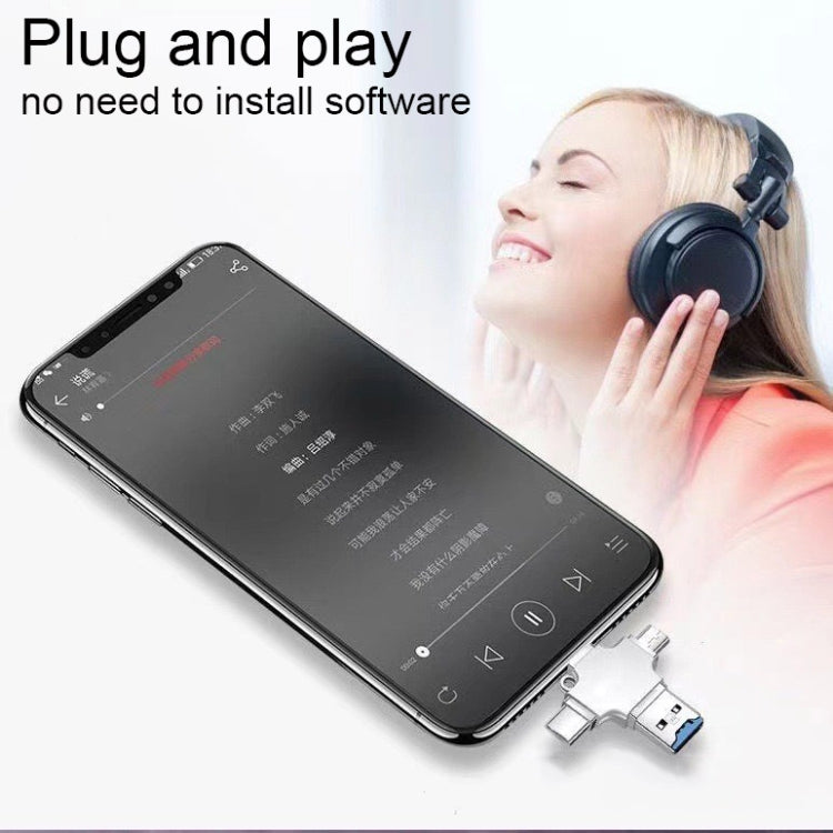 4 in 1 USB-C / Type-C USB 2.0 + Micro USB + 8 Pin Adapter TF Card Reader, Memory Card:No Memory(Sliver) by buy2fix