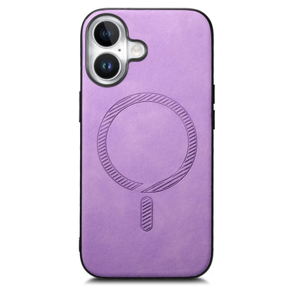 For iPhone 16 Solid Color Retro Magsafe PU Back Cover Phone Case(Purple) by buy2fix
