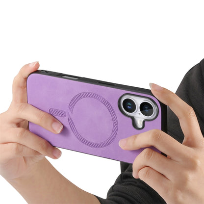 For iPhone 16 Solid Color Retro Magsafe PU Back Cover Phone Case(Purple) by buy2fix