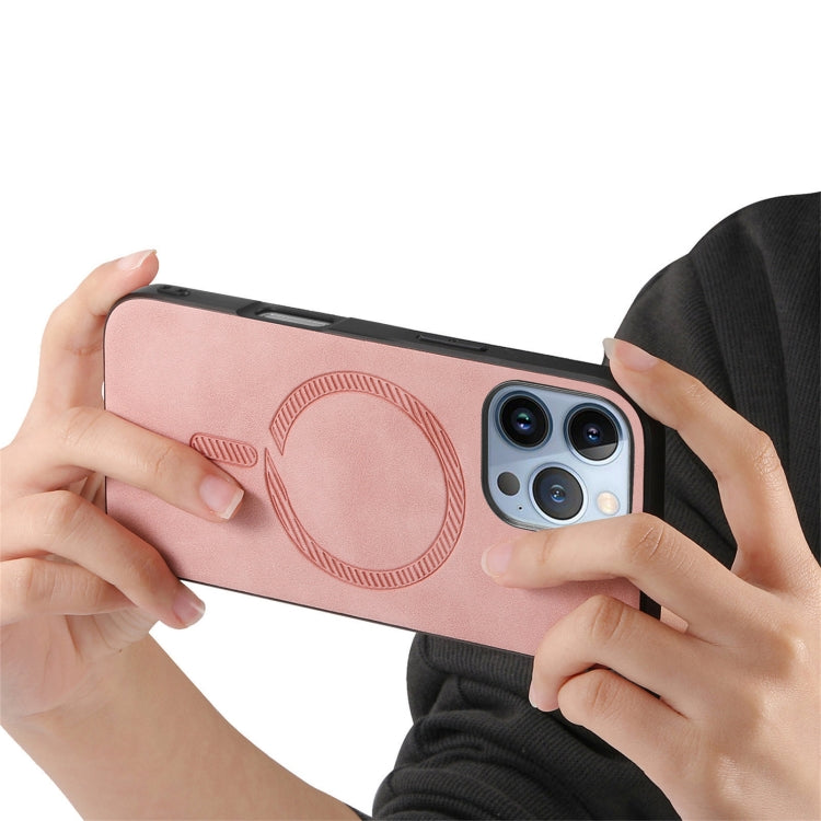 For iPhone 16 Pro Solid Color Retro Magsafe PU Back Cover Phone Case(Pink) by buy2fix