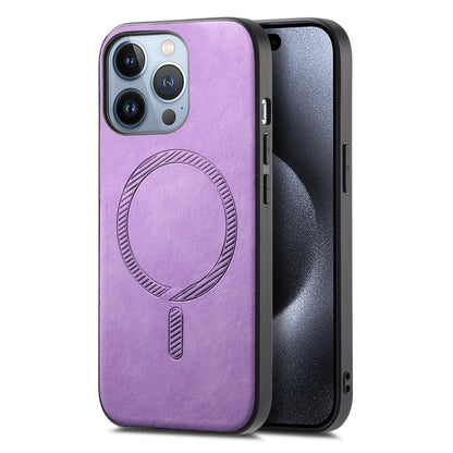 For iPhone 16 Pro Solid Color Retro Magsafe PU Back Cover Phone Case(Purple) by buy2fix