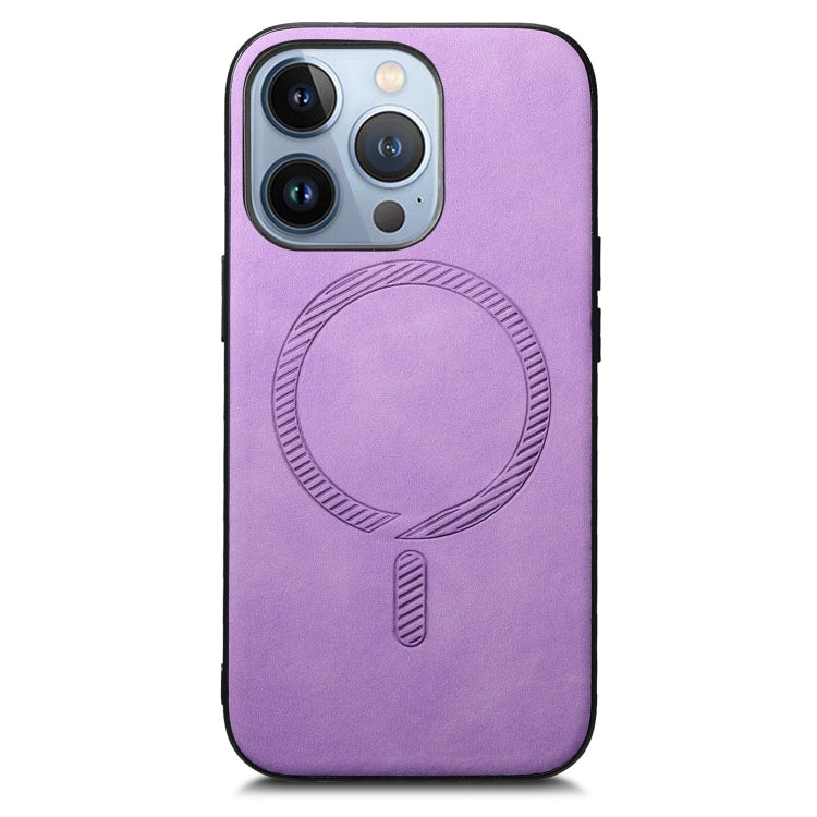 For iPhone 16 Pro Solid Color Retro Magsafe PU Back Cover Phone Case(Purple) by buy2fix