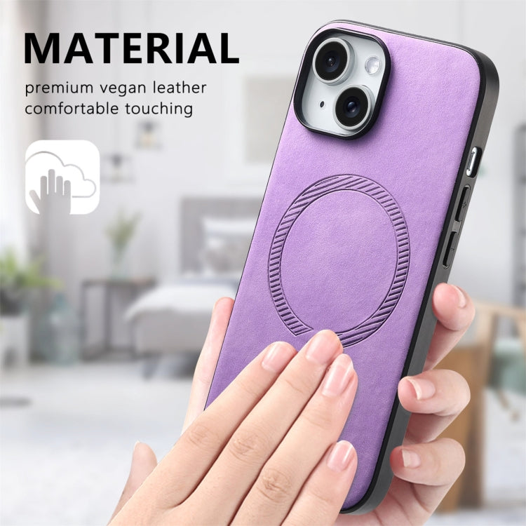 For iPhone 16 Pro Solid Color Retro Magsafe PU Back Cover Phone Case(Purple) by buy2fix