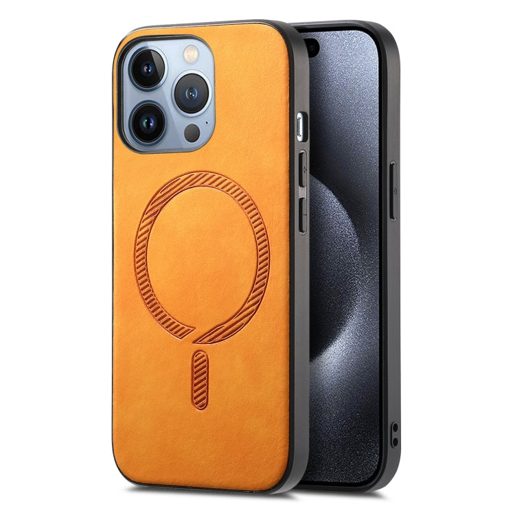 For iPhone 16 Pro Solid Color Retro Magsafe PU Back Cover Phone Case(Yellow) by buy2fix