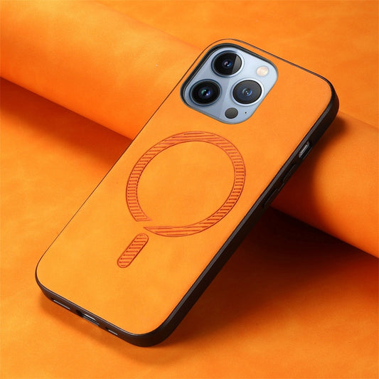 For iPhone 16 Pro Solid Color Retro Magsafe PU Back Cover Phone Case(Yellow) by buy2fix