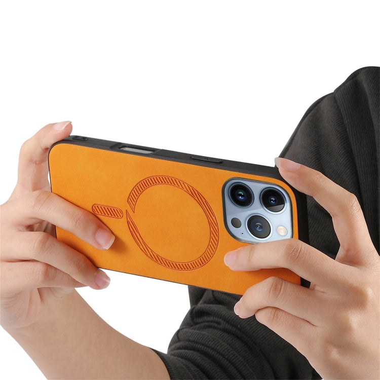 For iPhone 16 Pro Solid Color Retro Magsafe PU Back Cover Phone Case(Yellow) by buy2fix