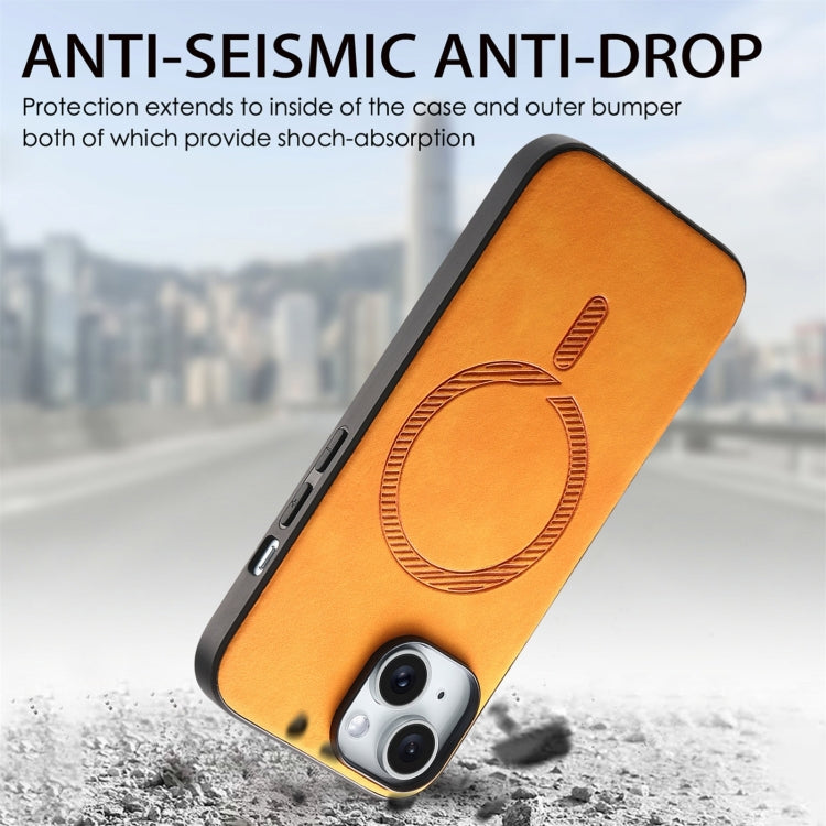 For iPhone 16 Pro Solid Color Retro Magsafe PU Back Cover Phone Case(Yellow) by buy2fix