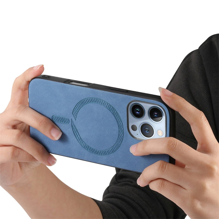 For iPhone 16 Pro Solid Color Retro Magsafe PU Back Cover Phone Case(Blue) by buy2fix