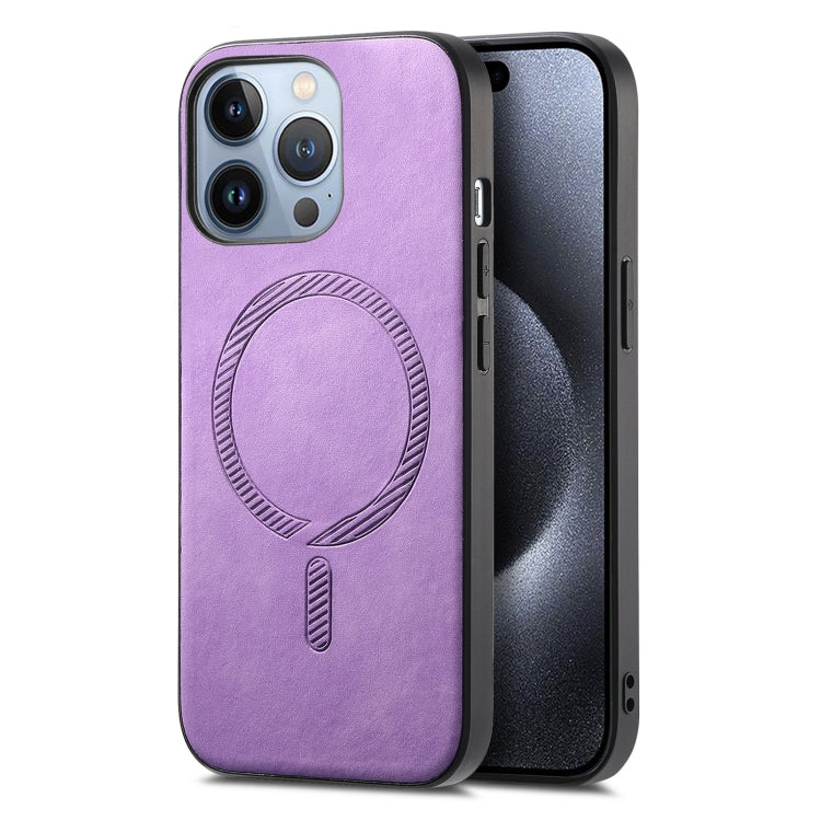 For iPhone 16 Pro Max Solid Color Retro Magsafe PU Back Cover Phone Case(Purple) by buy2fix