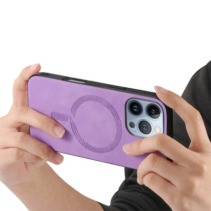 For iPhone 16 Pro Max Solid Color Retro Magsafe PU Back Cover Phone Case(Purple) by buy2fix