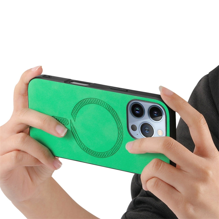 For iPhone 16 Pro Max Solid Color Retro Magsafe PU Back Cover Phone Case(Green) by buy2fix