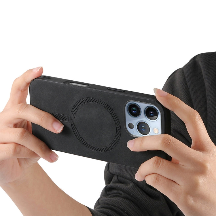 For iPhone 16 Pro Max Solid Color Retro Magsafe PU Back Cover Phone Case(Black) by buy2fix