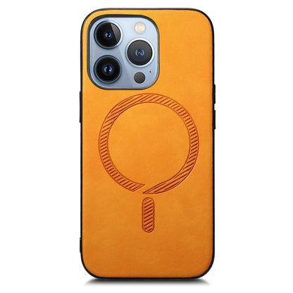 For iPhone 16 Pro Max Solid Color Retro Magsafe PU Back Cover Phone Case(Yellow) by buy2fix