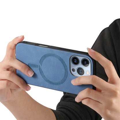 For iPhone 16 Pro Max Solid Color Retro Magsafe PU Back Cover Phone Case(Blue) by buy2fix