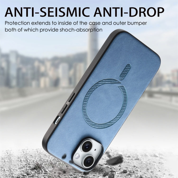 For iPhone 16 Pro Max Solid Color Retro Magsafe PU Back Cover Phone Case(Blue) by buy2fix